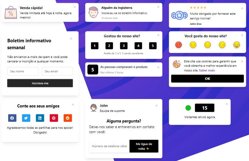 Software de notificações de prova social - SAAS